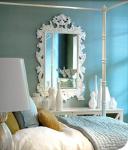 White Ceramic Mirror with Blue Walls