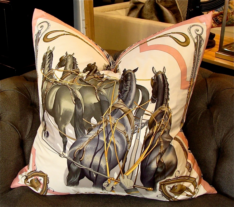 Pink Hermes with Grey Horses Pillow